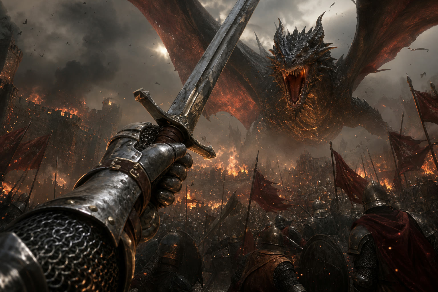 Knight charging a dragon in battle - Seedance 2.5