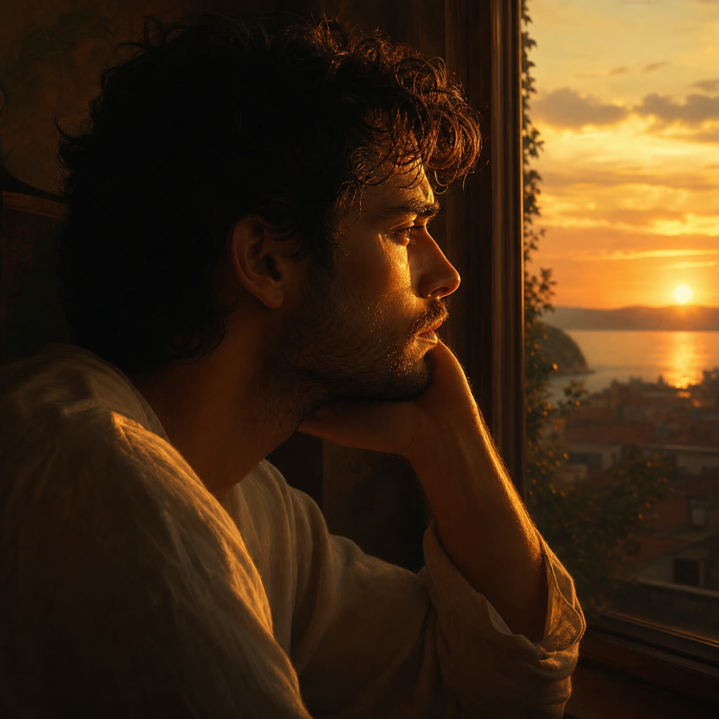Sunset side-view portrait in deep thought - Seedance 2.5